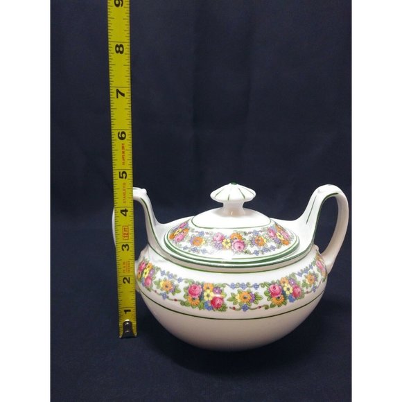 Beautiful Rose Red Green White Ceramic Sugar Bowl W/Holder Led F&W Mark Sign - Picture 11 of 12